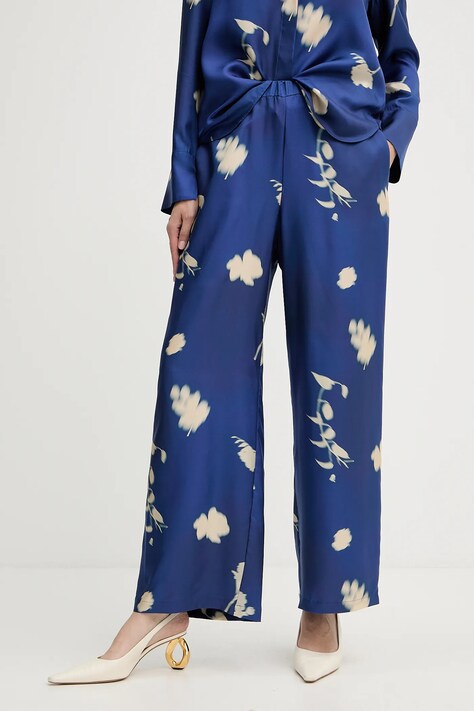 MM spodnie jedwabne HELGA damskie kolor niebieski szerokie high waist 2526136037600