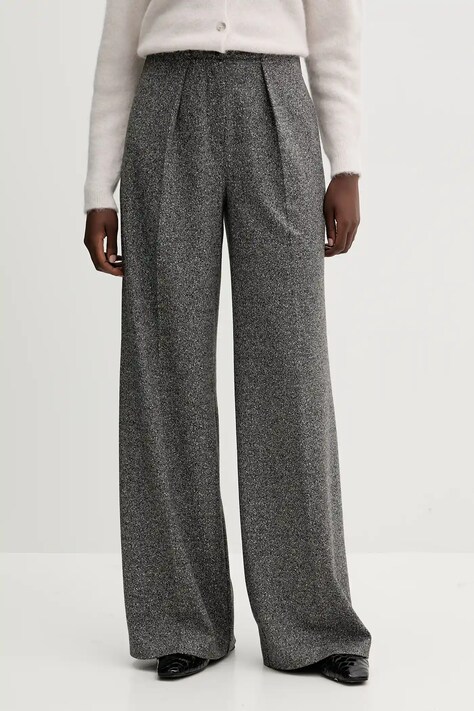 Kalhoty MM CALI dámské, černá barva, široké, high waist, 2526786128600