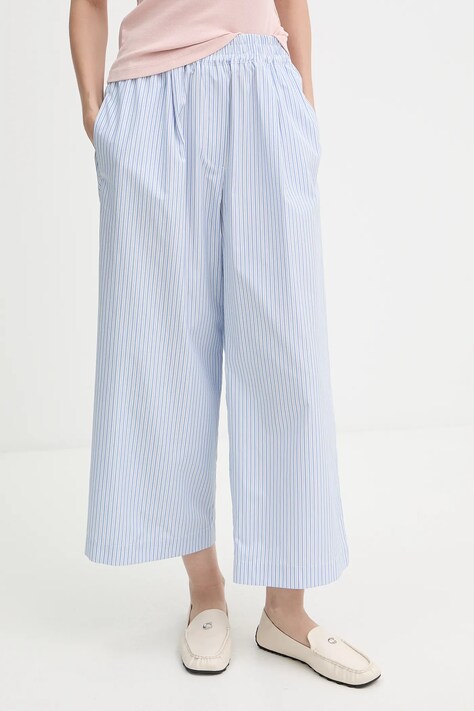 Weekend Max Mara spodnie bawełniane FLEUR damskie kolor niebieski szerokie high waist 2525136021600