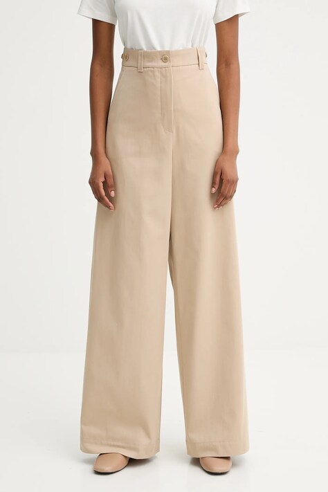 Хлопковые брюки Weekend Max Mara ALFEO цвет бежевый широкие высокая посадка 2525136101600