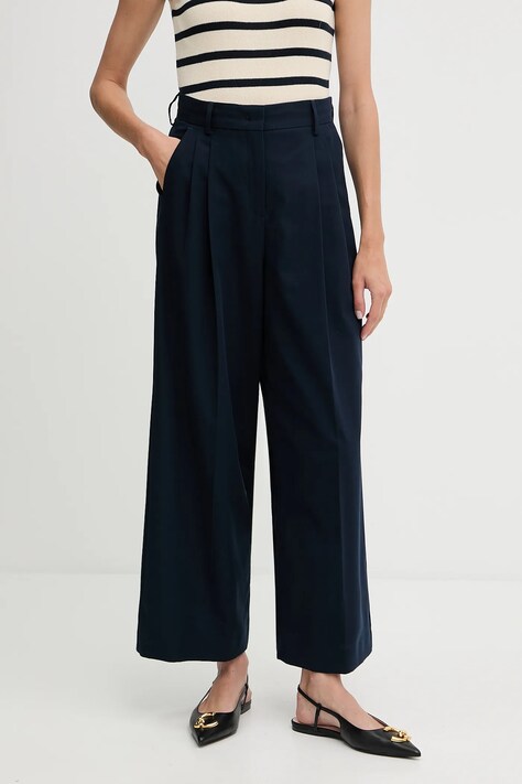 Weekend Max Mara spodnie bawełniane VETTURA damskie kolor granatowy szerokie high waist 2525136121600