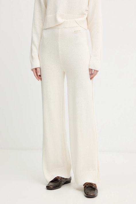 Штани з додаванням вовни Armani Exchange колір бежевий прямі висока посадка XW000769 AF13774