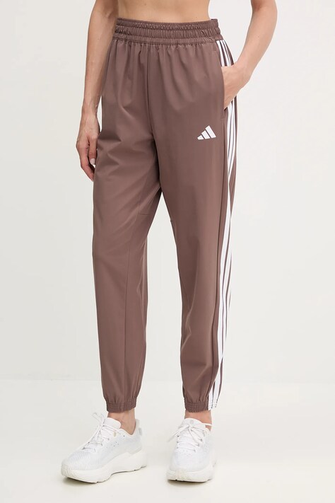 adidas Performance spodnie treningowe Train Essentials damskie kolor brązowy wzorzyste JY2168