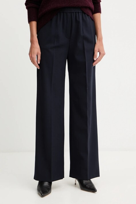 Weekend Max Mara pantaloni cu lână PETRA culoarea bleumarin, drept, high waist, 2525136032600