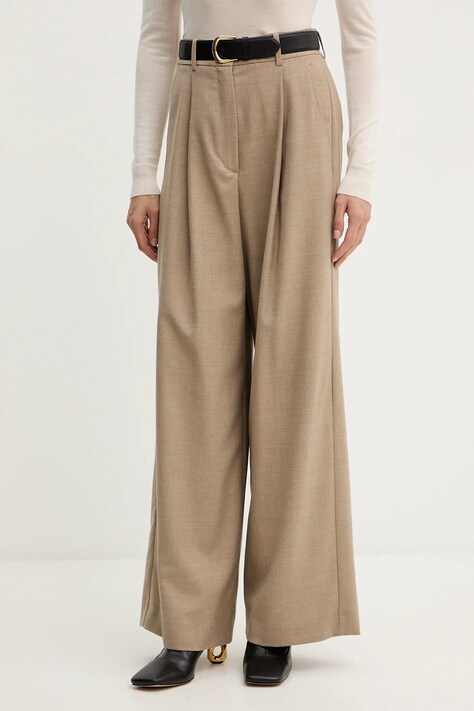 Weekend Max Mara spodnie z dodatkiem wełny GLOBALE damskie kolor beżowy szerokie high waist 2525136162600