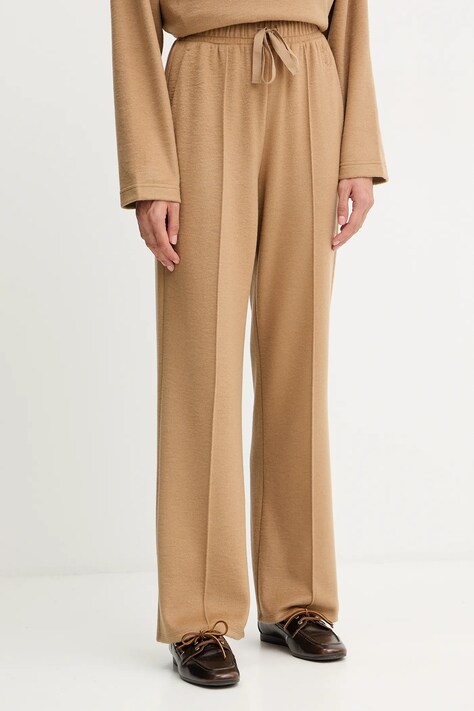 Weekend Max Mara spodnie z dodatkiem wełny SPONDA damskie kolor zielony szerokie high waist 2525786022600