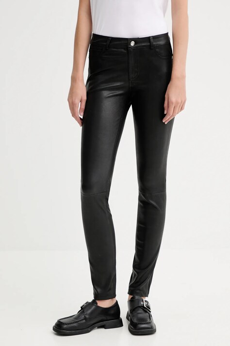 ZADIG&VOLTAIRE spodnie skórzane damskie kolor czarny dopasowane medium waist RWPA01097