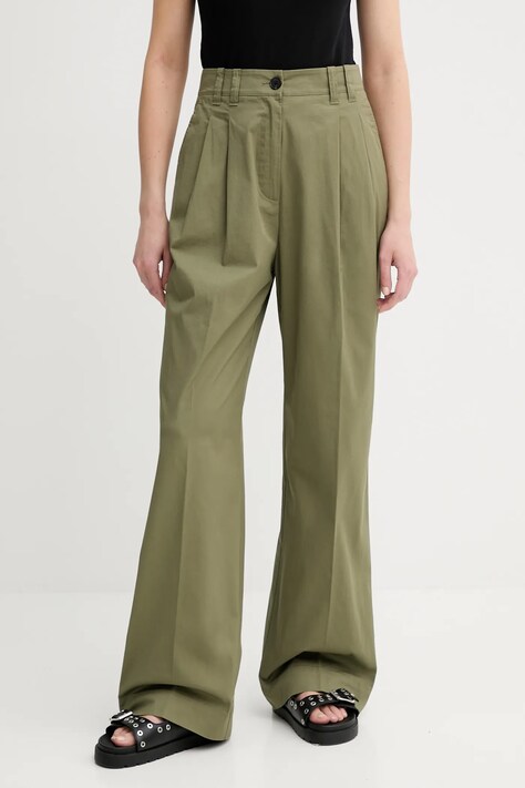 Marc O'Polo spodnie damskie kolor zielony szerokie high waist 506034110105