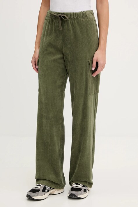 Banana Moon spodnie dresowe welurowe Quandary damskie kolor zielony gładkie BEYOND.QUANDARY