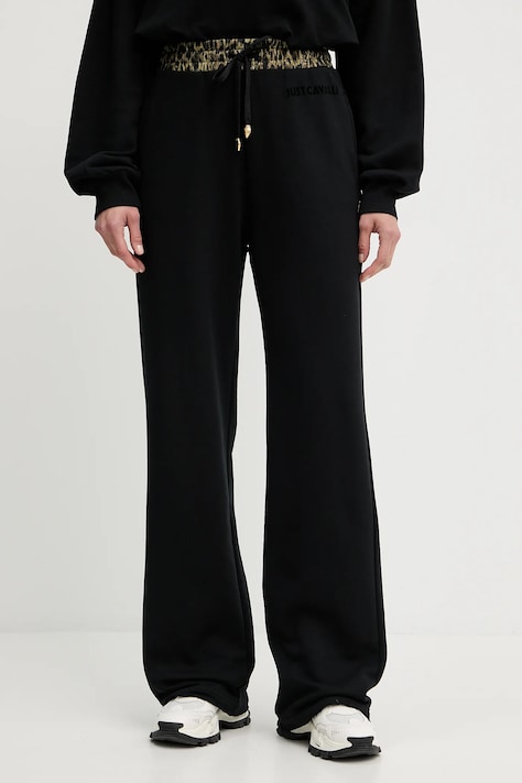 Just Cavalli pantaloni de trening din bumbac culoarea negru, uni, 79PAAE20 CF100
