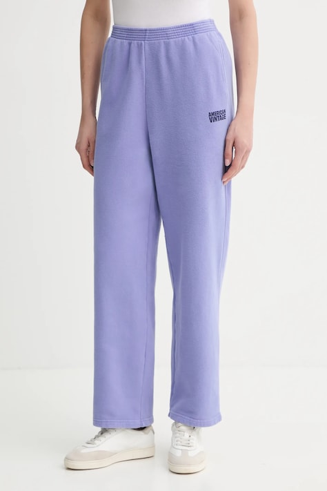 American Vintage spodnie dresowe bawełniane damskie kolor niebieski gładkie PLI05B