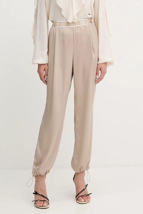 Liu Jo spodnie damskie kolor beżowy proste high waist TF5192.T004A