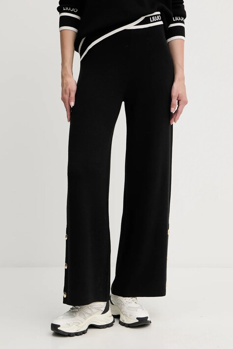 Liu Jo spodnie z domieszką jedwabiu damskie kolor czarny proste high waist TF5252.MS59L