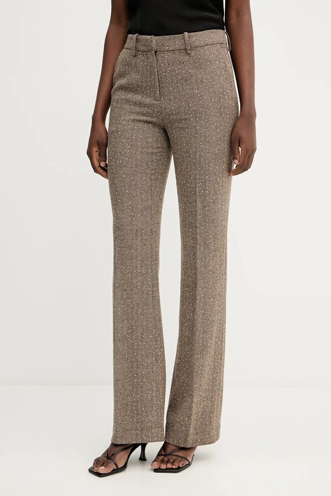 Kalhoty Ermanno Scervino dámské, hnědá barva, zvony, high waist, 57TP002ED0