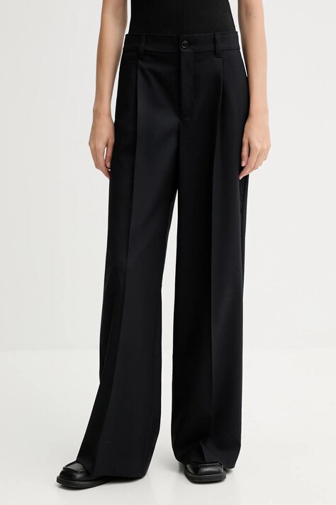 Kenzo spodnie wełniane damskie kolor granatowy szerokie high waist FF62PA1099ID