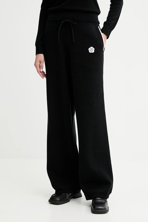 Kenzo spodnie z dodatkiem wełny damskie kolor czarny szerokie high waist FF62PA6003LF
