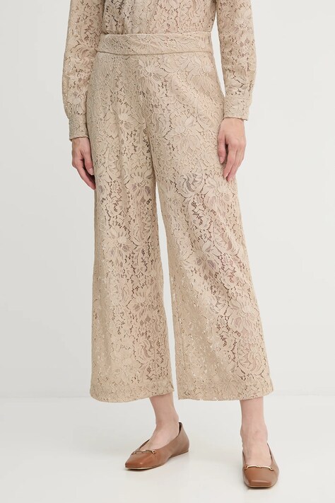 Dkny spodnie damskie kolor beżowy proste high waist DJ5P3081