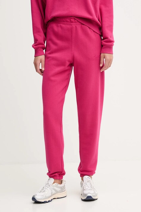 Dkny spodnie dresowe bawełniane damskie kolor różowy gładkie DP5P3707