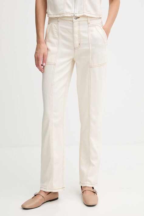 Dkny spodnie damskie kolor beżowy proste high waist P5DKXB18