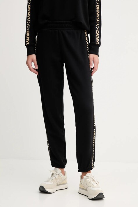 Dkny spodnie dresowe bawełniane damskie kolor czarny z aplikacją DP5P3719