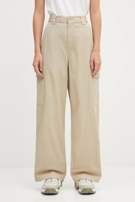 Carhartt WIP spodnie bawełniane W' Kingston damskie kolor beżowy proste high waist I035580.G1GD