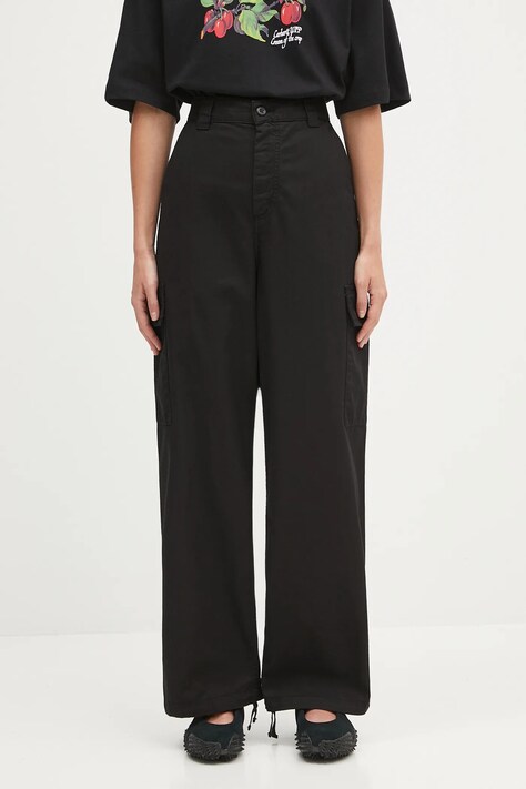 Carhartt WIP spodnie bawełniane W' Kingston kolor czarny proste high waist I035580.89GD