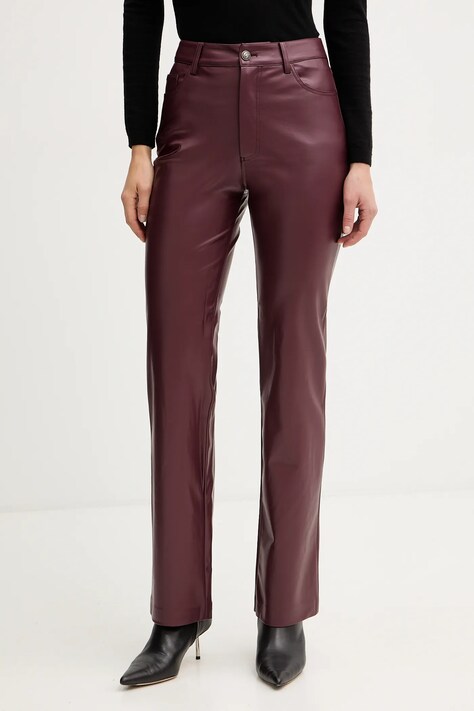 Guess spodnie damskie kolor brązowy proste high waist W5BB75 K8S30