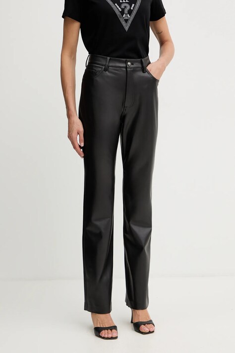 Guess spodnie damskie kolor czarny proste high waist W5BB75 K8S30