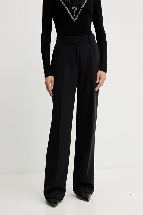 Guess spodnie JOANDRA damskie kolor czarny proste high waist W5BB08 W2402