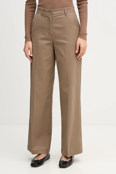 Sisley spodnie damskie kolor brązowy szerokie high waist 4AI6LE03G