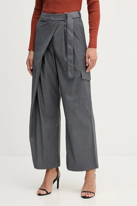 Sisley spodnie damskie kolor szary szerokie high waist 4K2KLF07K