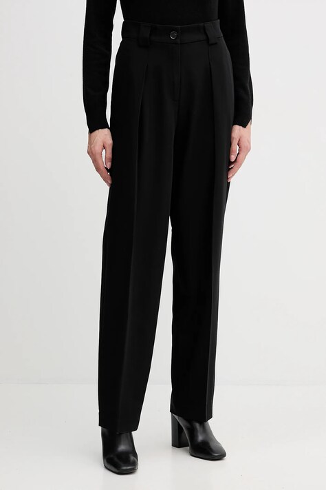 Sisley spodnie damskie kolor czarny proste high waist 4KVXLF07C