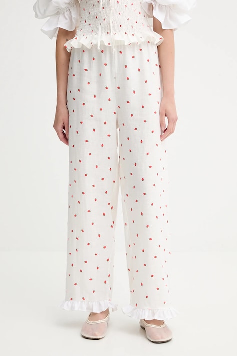 The Sleeper pantaloni din in culoarea bej, drept, high waist, PFPT01C093R