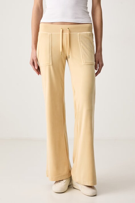 Juicy Couture Pantaloni flare da donna in velluto LAYLA LOW RISE POCKET GOLD beige low waist JCSEBJ001G