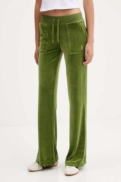 Juicy Couture spodnie dresowe welurowe damskie kolor zielony gładkie JCSEBJ001G