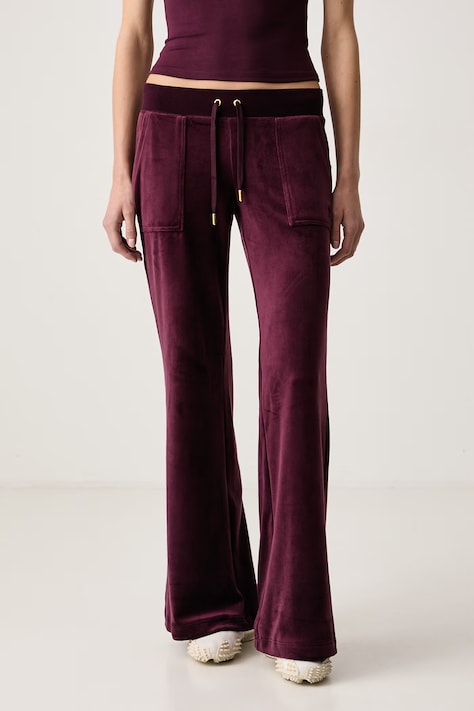 Juicy Couture Pantaloni flare da donna in velluto LAYLA LOW RISE POCKET GOLD granata low waist JCSEBJ001G
