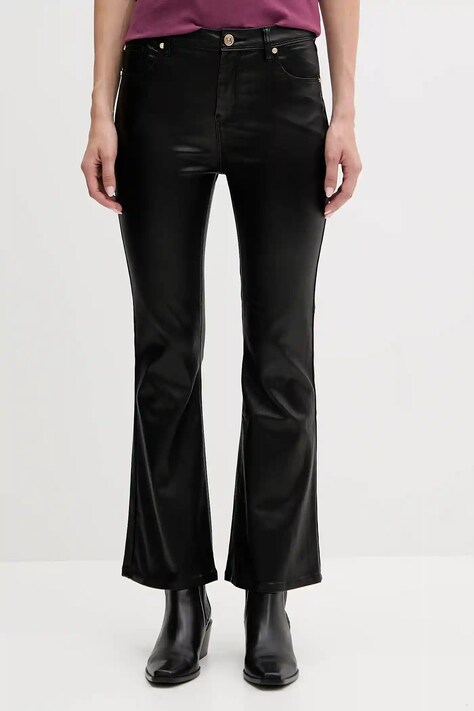 Gaudi spodnie damskie kolor czarny dzwony high waist 521BD25016
