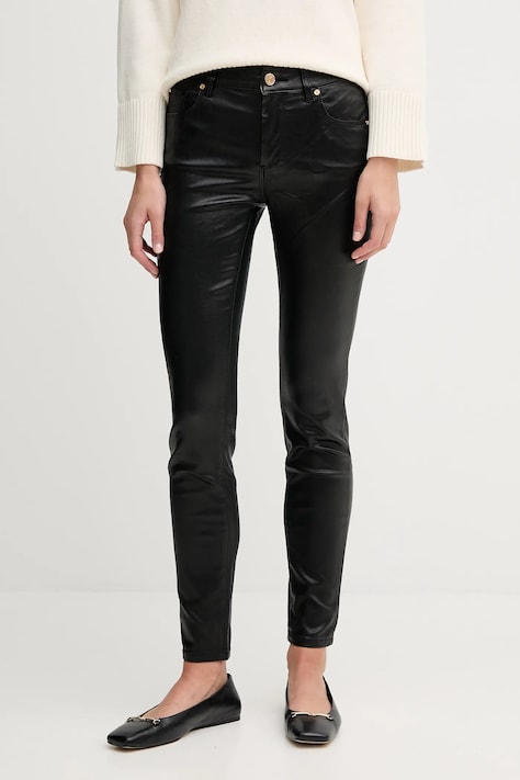 Gaudi pantaloni culoarea negru, mulata, high waist, 521BD25018
