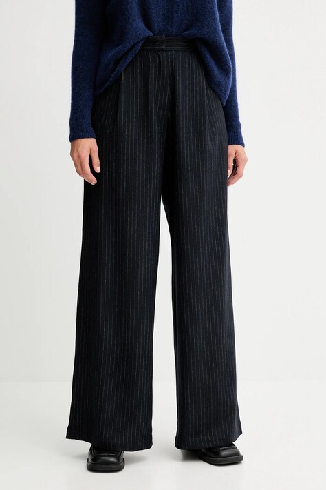 Sessun pantaloni cu lână culoarea bleumarin, lat, high waist, 25107005