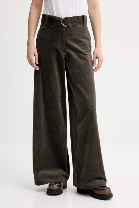 Sessun spodnie welurowe damskie kolor zielony proste high waist 25107029