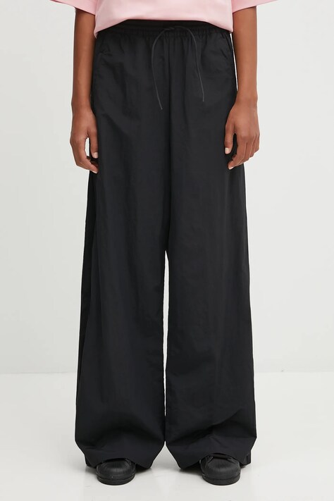 Kalhoty Y-3 Nylon dámské, černá barva, široké, high waist, KC8369