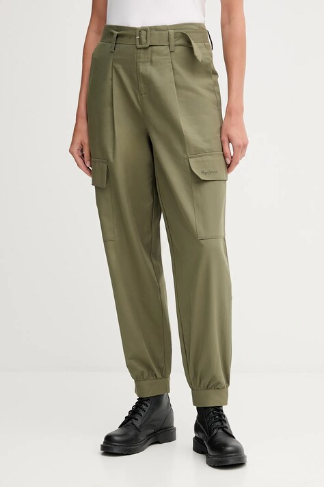 Pepe Jeans spodnie damskie kolor zielony fason cargo high waist PL2100016