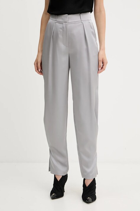Twinset spodnie damskie kolor szary proste high waist 252AP2413