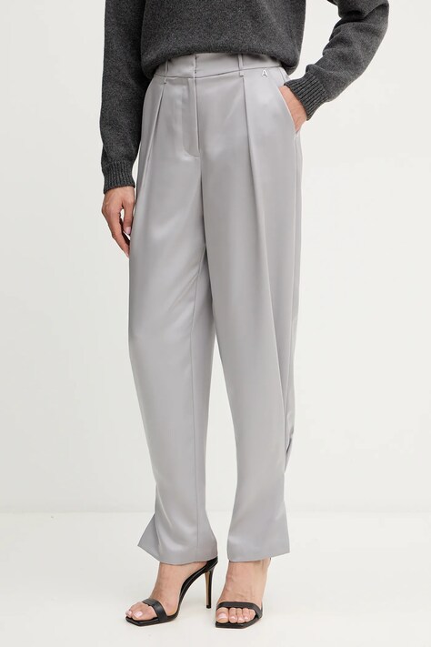 Twinset spodnie damskie kolor szary proste high waist 252AP2413