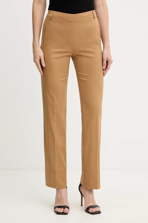 Twinset spodnie z domieszką wełny damskie kolor brązowy proste high waist 252LI2VCC