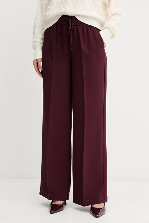 Twinset spodnie damskie kolor bordowy szerokie high waist 252TP2611