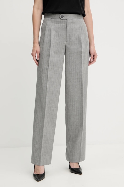 Twinset pantaloni din lână culoarea gri, drept, high waist, 252TP2632