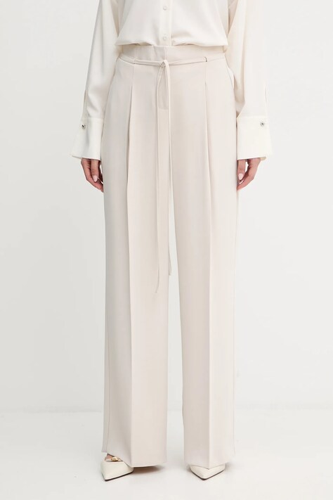 Twinset pantaloni culoarea bej, lat, high waist, 252TF2011
