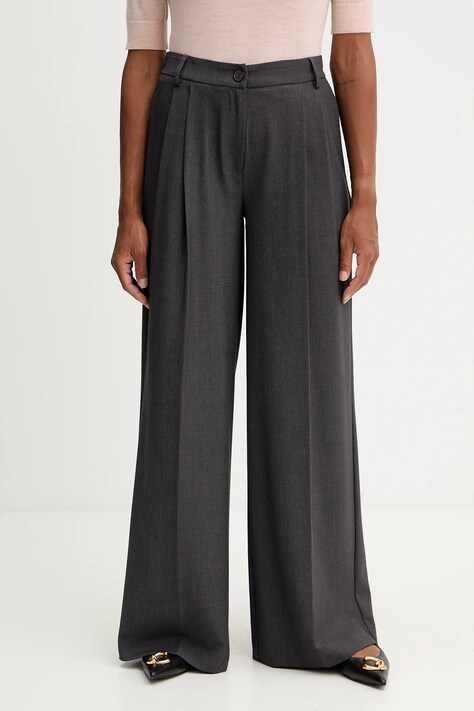 Twinset spodnie damskie kolor szary szerokie high waist 252TF2043