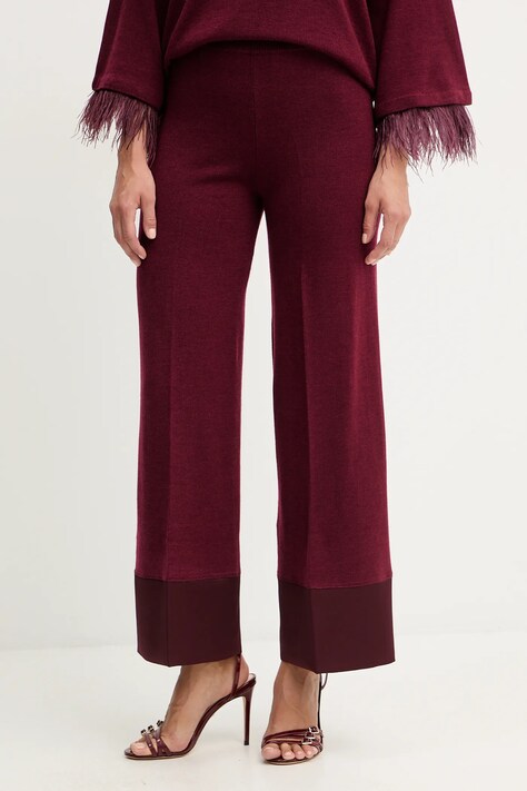 Twinset spodnie z dodatkiem wełny kolor bordowy proste high waist 252LL3FBB